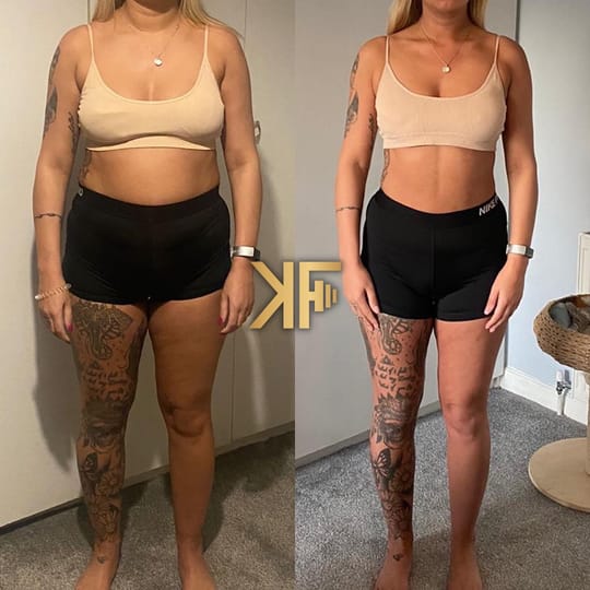 Voor- en na-foto van een klant van KEVFIT