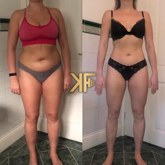 Voor- en na-foto van een klant van KEVFIT