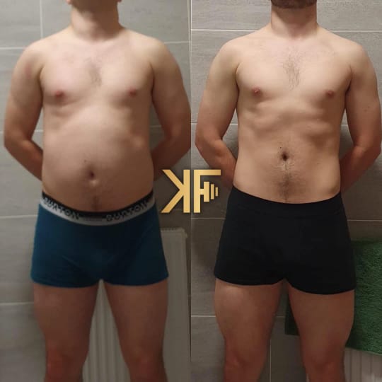 Voor- en na-foto van een klant van KEVFIT