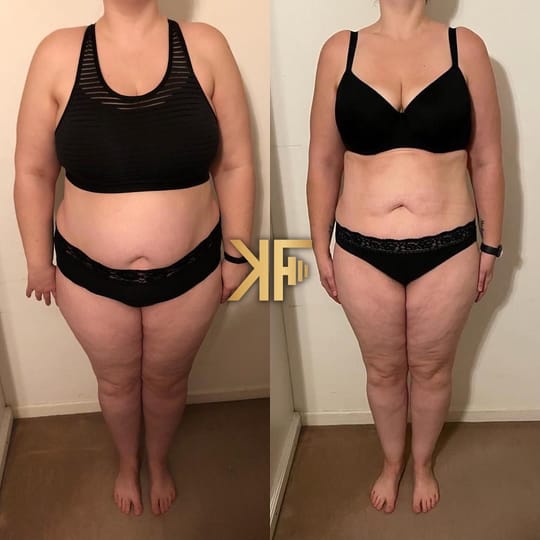 Voor- en na-foto van een klant van KEVFIT